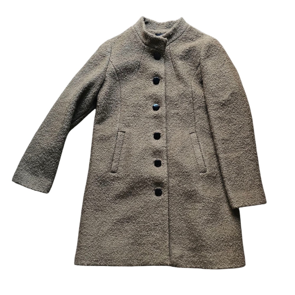 VTG Victorias Secret Mocca Mousse Tan Bouclé Midi Coat Button Y2K Size 12-14‎